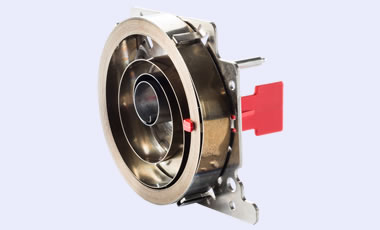 An assembly with an emergency control function, consisting of a stamped part and a Maximo power spring, as well as machined parts and a safety key. The module is delivered fully assembled by KERN-LIEBERS.